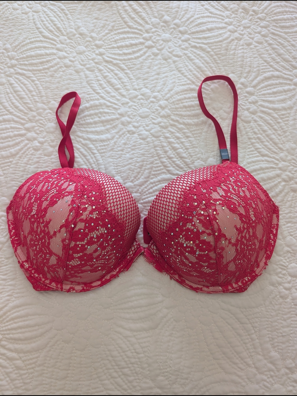 Victoria's Secret Fuchsia Lace Push-Up Bra with Embellishments